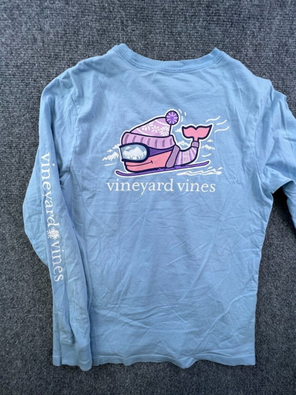 Vineyard Vines Girl's Ski Whale Long Sleeve Pocket T-Shirt Large 16 Cotton